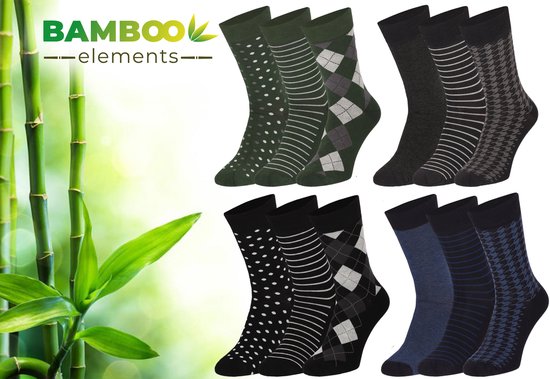 Bamboo Elements - Chaussettes en bambou pour hommes - Chaussettes pour femmes - 12 paires - 39-42 - Mode - Chaussettes longues - Chaussettes pour hommes - Chaussettes pour femmes - Anti-transpiration - Durables
