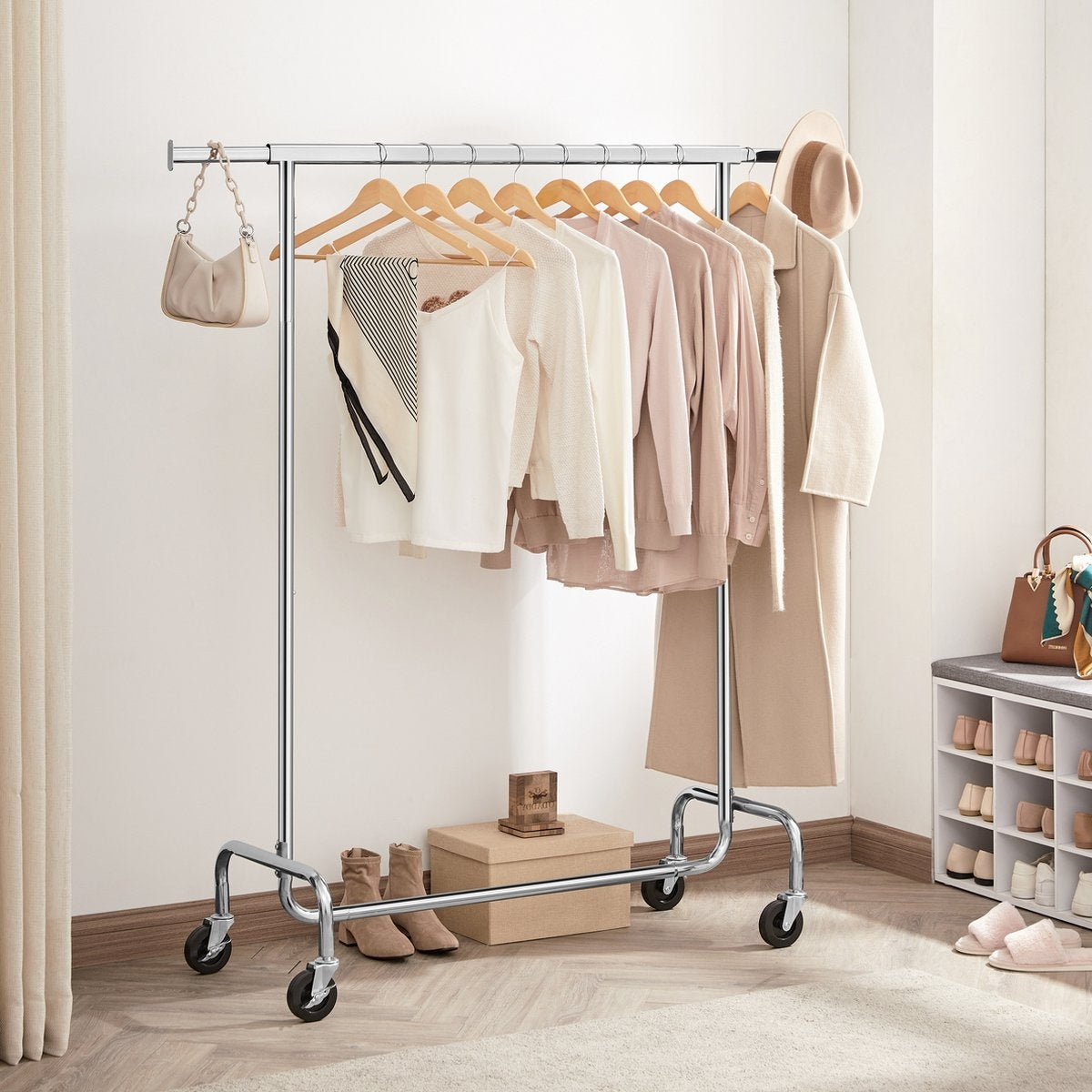 O'DADDY® Porte-vêtements sur roulettes - Porte-vêtements - Barre à vêtements réglable - Barre à vêtements extensible - Barre de suspension réglable - Stable jusqu'à 130 kg - Silver