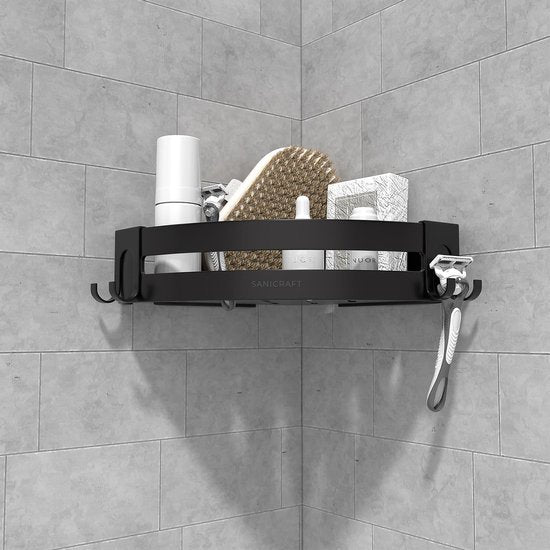 Sanicraft® - Support de douche - Tablette de douche sans perçage - Convient à tout type de mur - Support de douche suspendu - Tablette de douche noire - Tablette de douche - Inox - 2 pièces