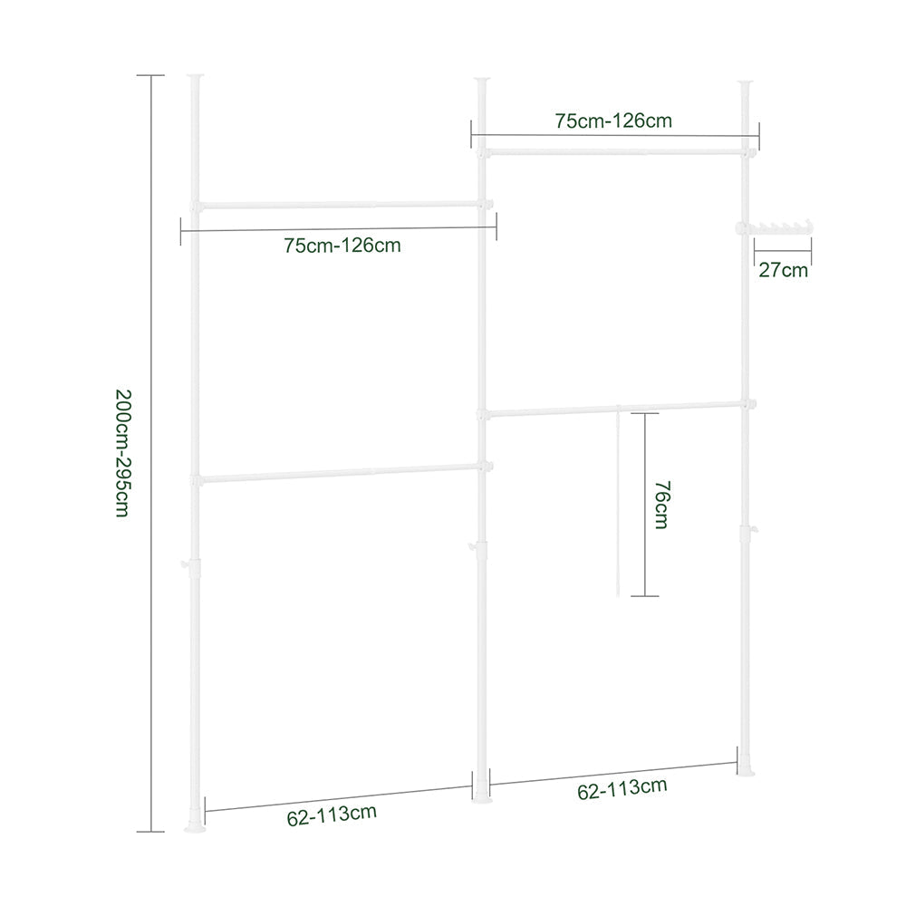 SoBuy KLS03-II-W Tringle à vêtements robuste et extensible - Réglable 124-226 × 200-295 cm - Blanc