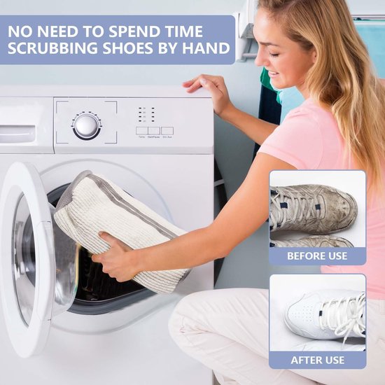Sac à linge pour chaussures - Sac double avec fermeture éclair dissimulée - Pour utilisation en machine à laver - Nettoyage à 360 degrés - Couleur blanche