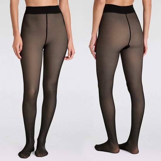 Collant polaire - Noir nude - Taille L/XL - Collant thermique couleur chair - Anti-mailles filées - Legging polaire pour femme