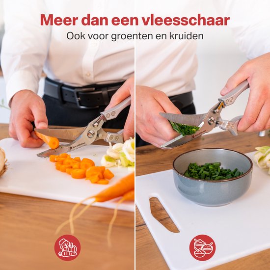 AoraKitchen Ciseaux à viande - Ciseaux de cuisine en acier inoxydable - pour la viande, le poisson, le poulet et les os - Ciseaux à herbes - Lavable au lave-vaisselle - Couvercle inclus