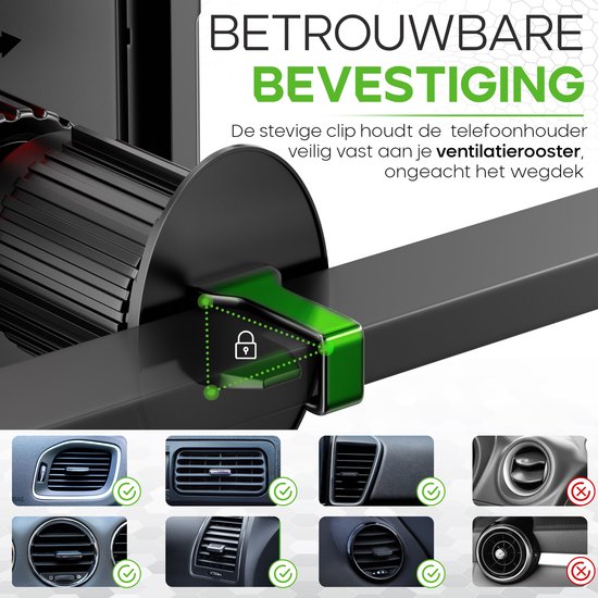 iSetchi FlexMount - Support de téléphone pour voiture - Grille de ventilation - Support de téléphone portable - Accessoires de voiture - Support universel - Design extensible - Noir
