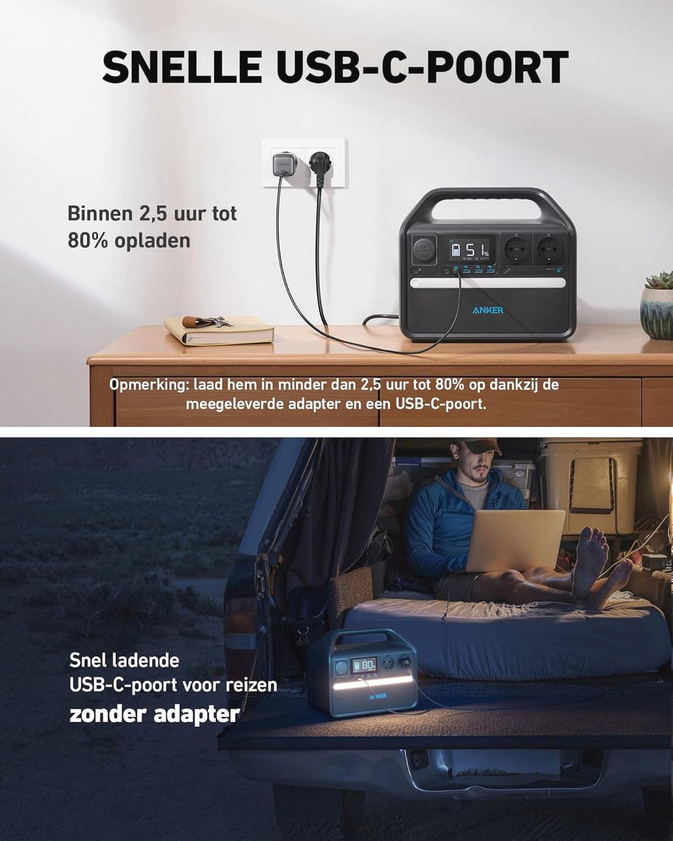 Centrale électrique portable 512Wh - Générateur solaire 500W avec USB-C et 7 sorties - Idéal pour le camping, l'extérieur et les situations d'urgence