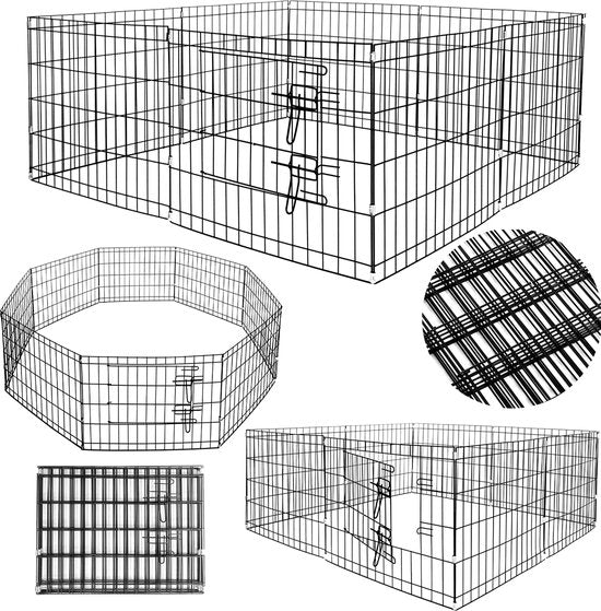 Springos Puppy Run - pliable - 8 panneaux - 160 x 60 CM - noir - Ø160 CM