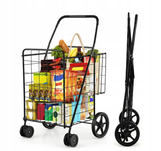 Chariot à roulettes pliable et spacieux - Costway - Rotation à 360 degrés - Métal