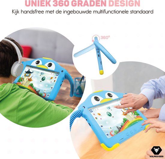 Vulpes Goods® Kids - Tablette pour enfants - Tablette Kids - Application de contrôle parental - 100% Kids Proof - 3500 mAh - Android 10 Go - Avec étui de protection intégré, protection de l'écran et protection des yeux - 32 Go - Avec stylet pour écran tac