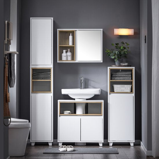 SoBuy BZR147-W Meuble de salle de bains - Meuble haut blanc avec 2 portes et compartiments
