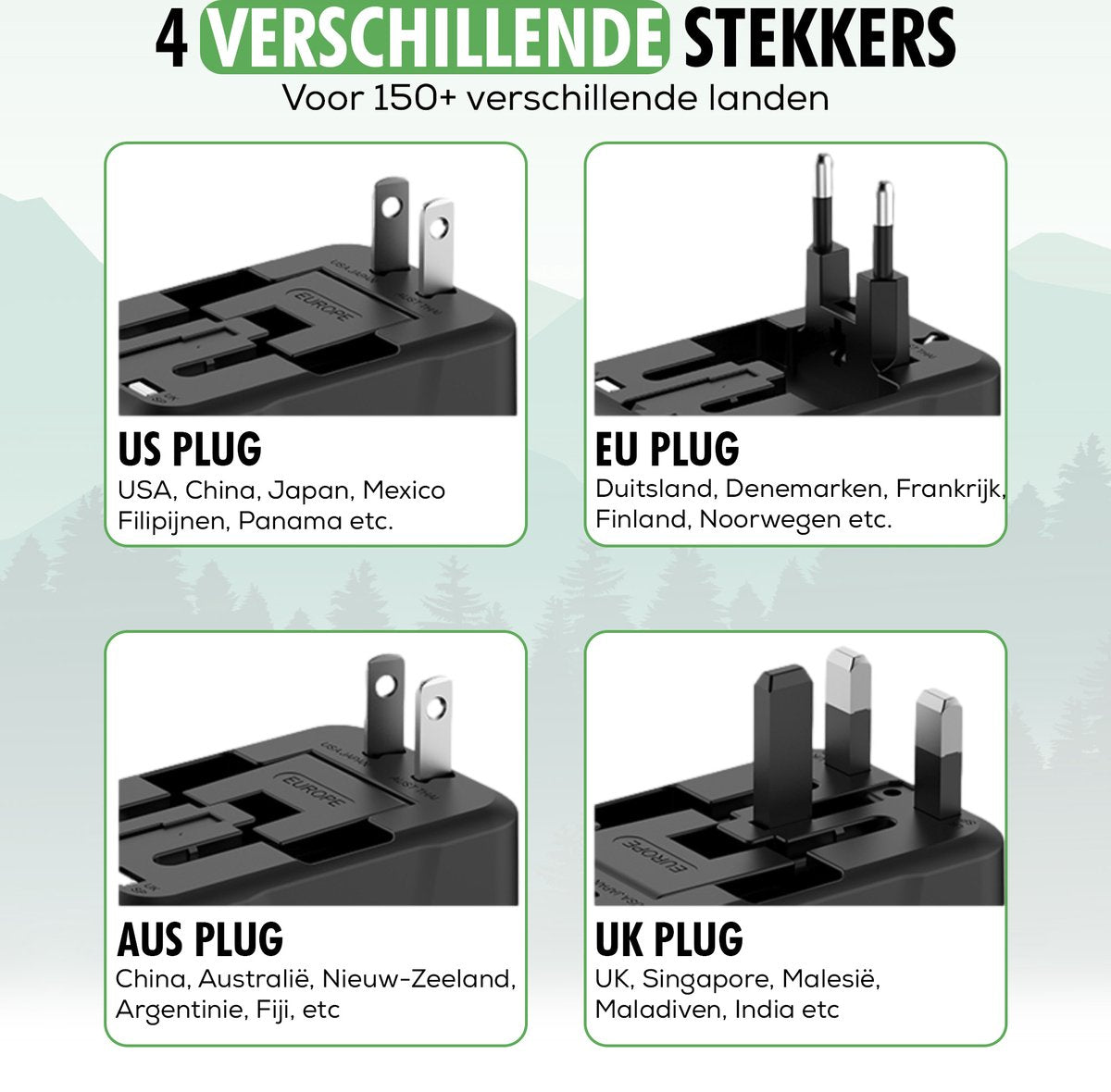 TravelHawk Universal World Plug Noir - Port USB-C et USB - Pour plus de 150 pays - Compact 7,5 x 5 x 3,5 cm