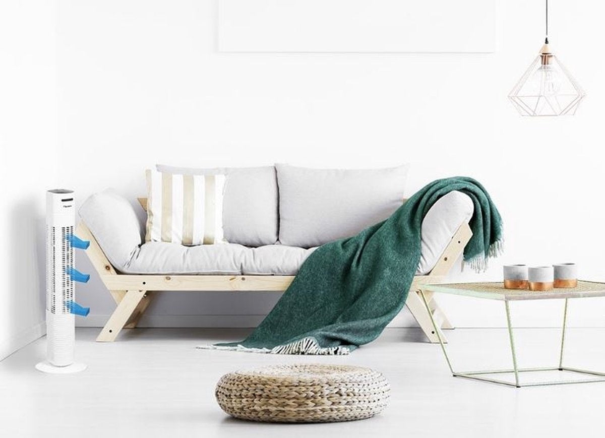 Bestron Torenventilator met aftstandsbediening, Ventilator met 3 snelheidsstanden & 75° graden draaifunctie, incl. Timer, hoogte: 78 cm, 35W, AFT770WRC, kleur: wit