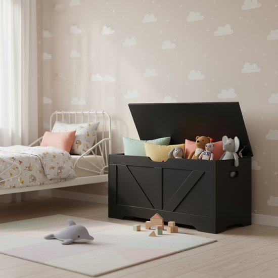 DMV - Boîte de rangement - Boîte de rangement en bois - Boîte de rangement - Boîte à jouets - Boîte à couvertures - Boîte de rangement d'intérieur - noir - grand - 100 x 40 x 46 cm