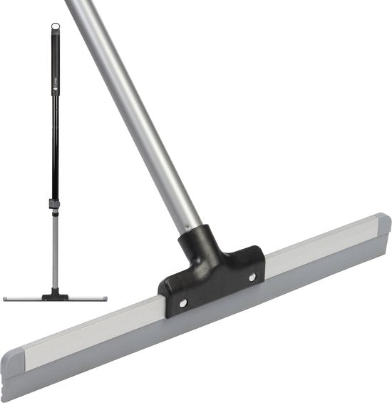 CLEANLY Raclette de sol avec manche télescopique 113-142 cm - Raclette de sol de salle de bain avec raclette en caoutchouc - Raclette d'eau - Raclette de douche - Largeur 43.5 cm - Noir, Gris