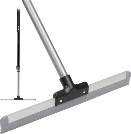 CLEANLY Raclette de sol avec manche télescopique 113-142 cm - Raclette de sol de salle de bain avec raclette en caoutchouc - Raclette d'eau - Raclette de douche - Largeur 43.5 cm - Noir, Gris