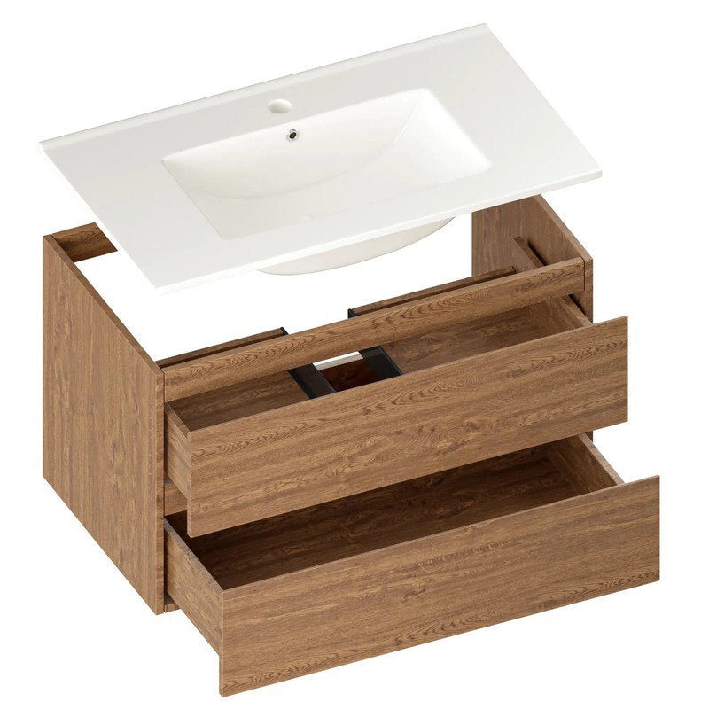 Meuble de salle de bains Mirlux Luma 80 cm - Chêne chaud - Lavabo blanc