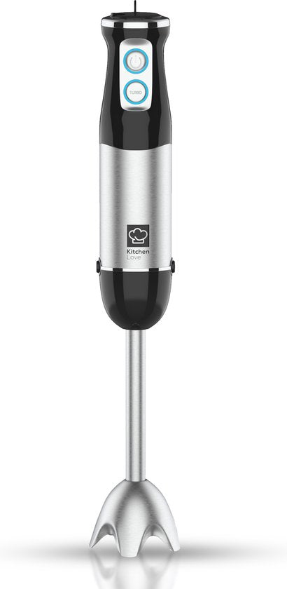 KitchenLove Mixeur plongeant - 800W - 6 vitesses + Turbo - Noir/RVS