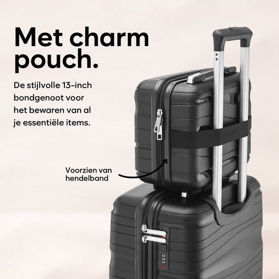 SKYCASES Travelin' Charm Hand Luggage Suitcase - 40L - Numerical Lock - 35x21x54 cm - Lightweight & Durable - Includes Free Pouch - Black V2