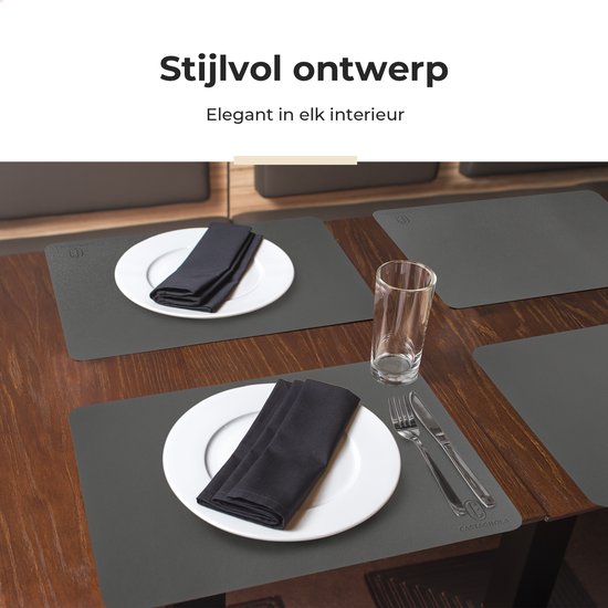 Sets de table Castagnola aspect cuir - Sets de table antidérapants en cuir artificiel - Sous-verre hydrofuge - Sous-verre - 6 pièces - 45 x 30 cm - Gris