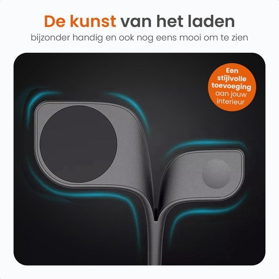 Goliving 5-in-1 Wireless Qi Charging Station - Chargeur sans fil Magsafe - Convient à l'iPhone, à l'Apple Watch et aux Airpods - Comprend une veilleuse à intensité variable et une sortie USB - Chargement rapide de 15 W - Noir