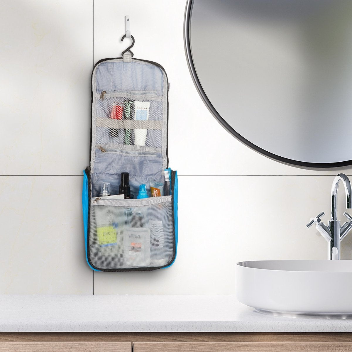 TRVLMORE Trousse de toilette - Suspension avec crochet - Unisexe - Bleu clair