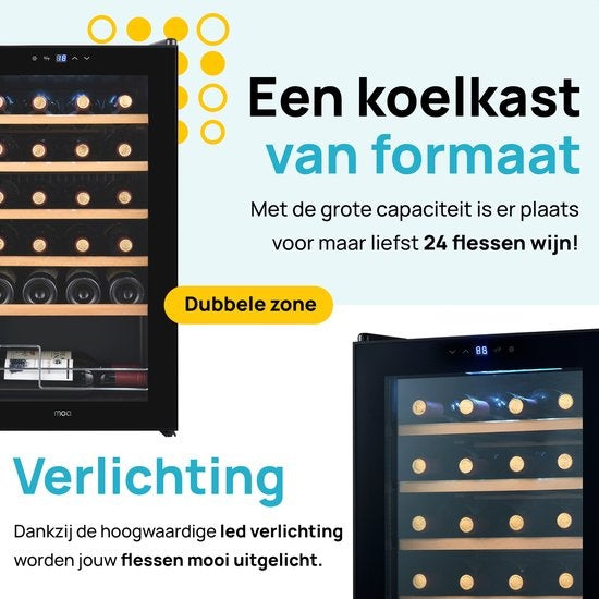 MOA WC70 - Réfrigérateur à vin avec compresseur - Etagères en bois - Refroidisseur à vin - 24 bouteilles - Refroidisseur à vin