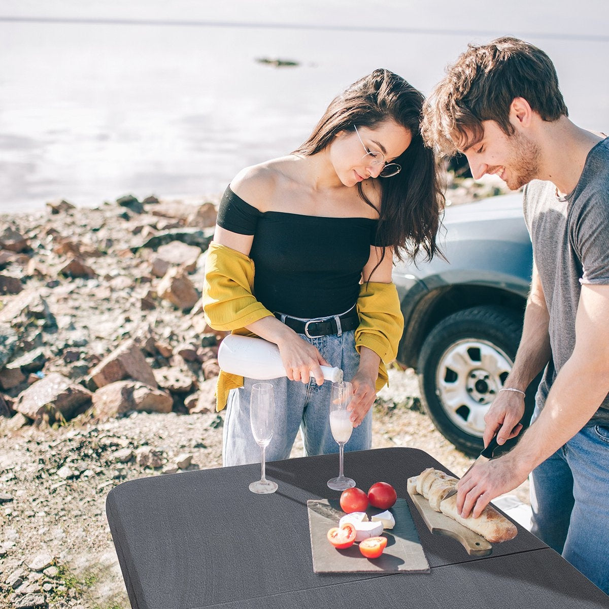 Table pliante - LifeGoods - 60x120cm - Table de camping - Résistante aux intempéries - Table pliante - Noir