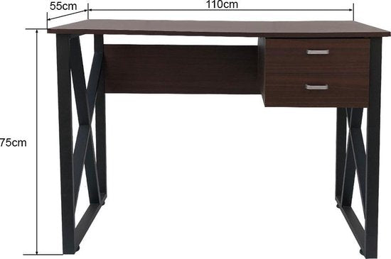 Bureau table ordinateur Sturdy - table d'appoint - industriel vintage - noir métal bois marron