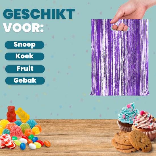 Feestio Sacs de fête 100 pièces - 17 x 25 cm - Sacs à bonbons - Sacs à friandises Fête d'enfants - Sacs à cadeaux - Rayé