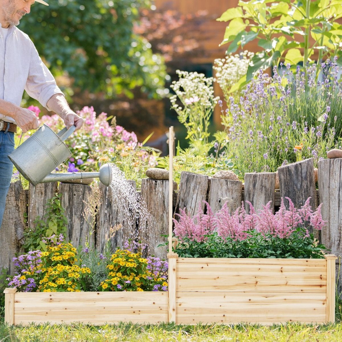 Jardinière Coast - 2 bacs et 1 support pour plantes grimpantes - Fond ouvert - 223 x 64 x 134 cm - Bois de pin