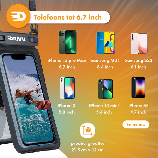 Drivv. Étui étanche pour téléphone 2 en 1 avec cordon - Universel jusqu'à 6,7 pouces - Étui étanche pour téléphone - Noir