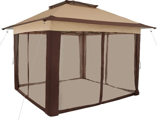 Pavillon pliable Carabobo, Tectake®, Pavillon de jardin, 364x364x294cm, Marron