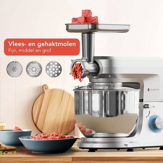 KitchenBrothers Robot de cuisine - Set complet - 15 accessoires - Robot de cuisine - 6L - 1500W - Silver