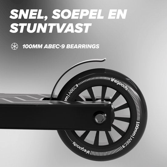 LifeGoods Stuntstep Fly X - 6+ Years - Marchepied pour enfants - Garçons/Filles - 100mm - 100KG - Noir/Blanc