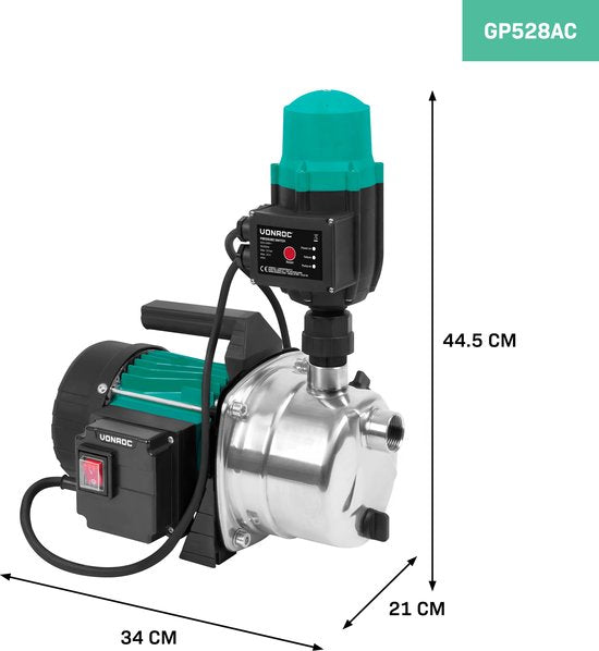 VONROC Pompe hydrophore / Pompe automatique - 1000W - 3500l/h - Avec pressostat - protection contre la marche à sec - Pour l'arrosage et l'arrosage domestique