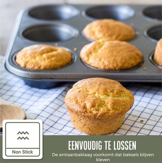 COOCK - Moule à muffins avec 12 moules à cupcakes - Non Stick | Inclus moules en papier et E-book