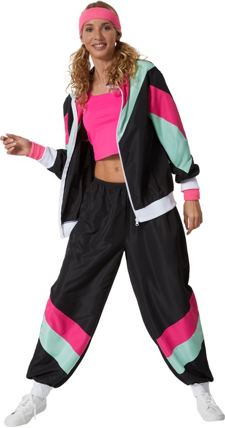 dressforfun - costume femme retro 80s 90s jogging - noir, XXL - Costume carnaval - Halloween - Dress up - Party wear - Carnaval wear - Party - Party wear