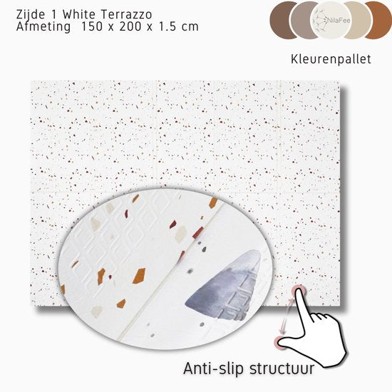 NilaFee® - Tapis de jeu pour bébé - Tapis de jeu - Antidérapant - Pliable - Sac de rangement - 147 x 190 - XPE - Certifié CE - Hydrofuge - Voiture - Avion - Terrazo Brown