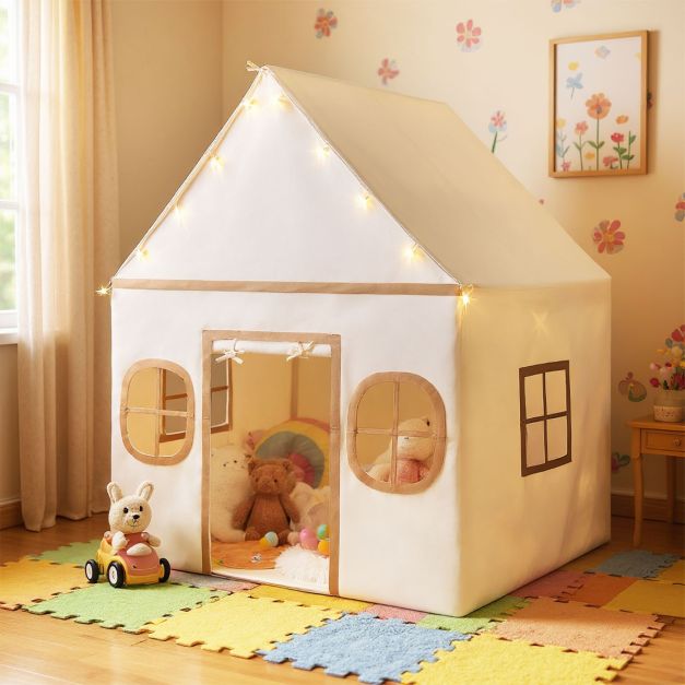 Coast Children's Play Tent Beige/Brown - Tente de jeu avec éclairage étoilé et tapis de sol - 120 x 101 x 143 cm