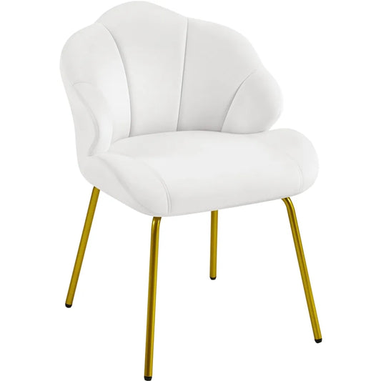 Chaise de salle à manger Yaheetech 56 x 57 x 78 cm - Blanche - Chaise rembourrée en forme de coquillage avec pieds en métal