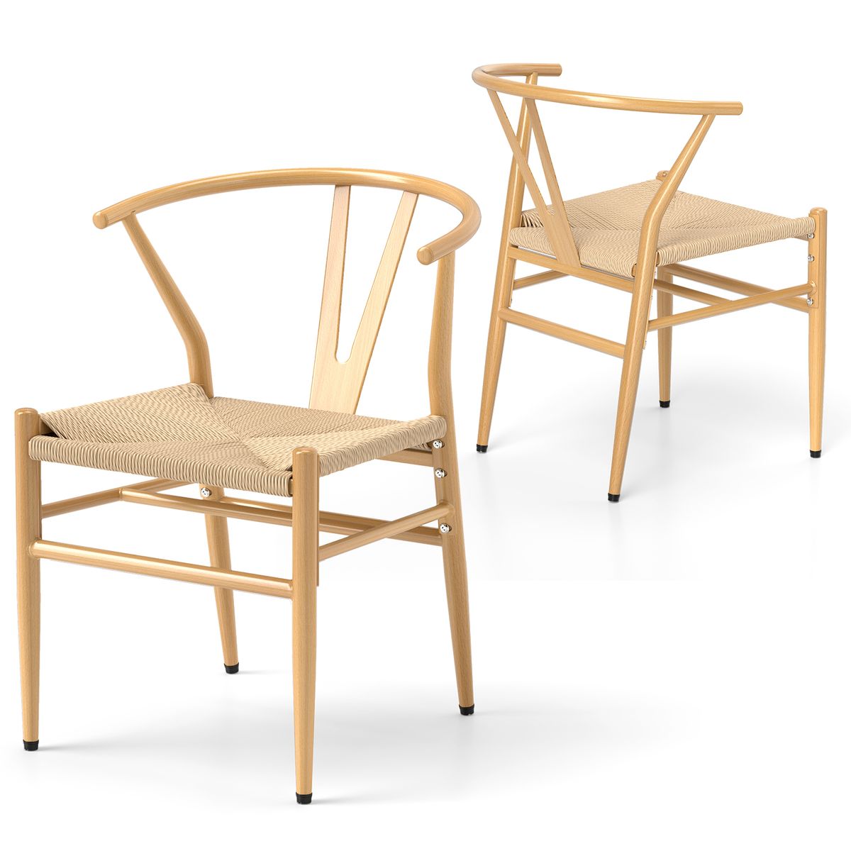 Lot de 2 chaises de salle à manger Coast - Dossier en forme de Y - Assise en rotin tressé - Couleur naturelle