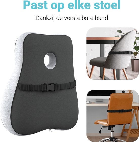 CozySense® Back Support - Coussin lombaire réglable - Coussin lombaire pour la voiture, la chaise de bureau, le lit et le canapé - Ergonomique - Avec Coolgel - Housse lavable