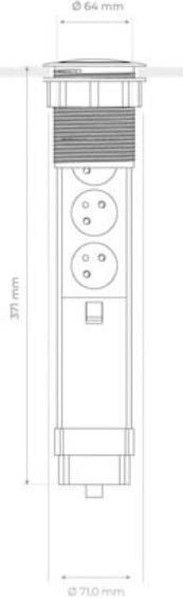 Perel Pop-up socket, 3 prises avec broche de mise à la terre (type E), trou de montage 71 mm, usage intérieur, noir/gris