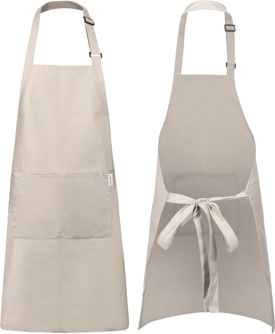 Tablier de cuisine Castagnola - Imperméable et antisalissure - Tablier de cuisine professionnel - Tablier pour femmes et hommes - Tablier de traiteur - Unisexe - Boucle réglable - Compartiments extra-larges - Beige