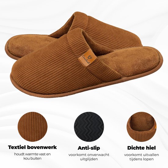 Chaussons Hommes - Chaussons - Taille 40/41 - Châtaigne - Velours côtelé - Antidérapant - Comfeet