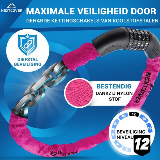 Cadenas à combinaison Nextcover - SafeSecure - 5 chiffres - Cadenas à chaîne - Rose