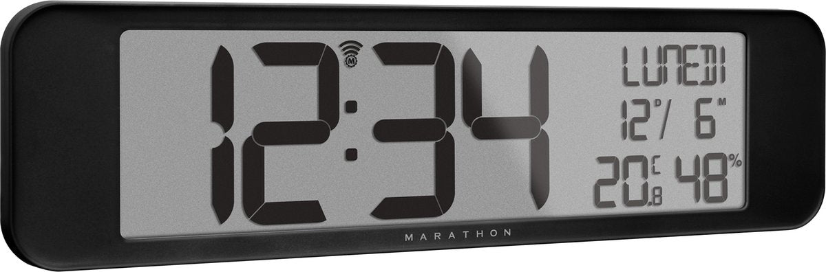 Horloge calendrier radiocommandée Marathon Vancouver - Noir - 36,8 x 23,5 cm - Affichage ultra-large avec grands chiffres