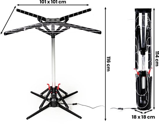 Séchoir à linge électrique Nexxt – 17M – Économe en énergie (10 W) – Pliable – Rotation automatique