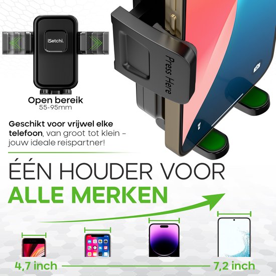 iSetchi FlexMount - Support de téléphone pour voiture - Grille de ventilation - Support de téléphone portable - Accessoires de voiture - Support universel - Design extensible - Noir