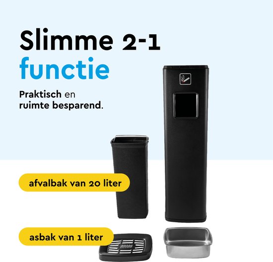BRASQ Cendrier sur pied noir - Cendrier d'extérieur avec poubelle de 20 litres - Poteau fumeur - Poubelle avec cendrier