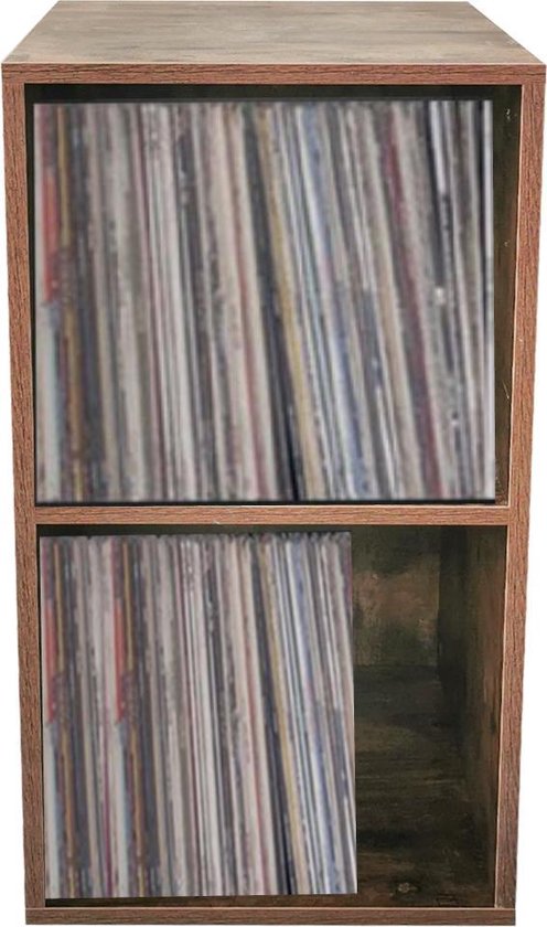 Meuble de rangement pour disques vinyles lp - rangement disques vinyles lp - bibliothèque - 2 étagères - noyer